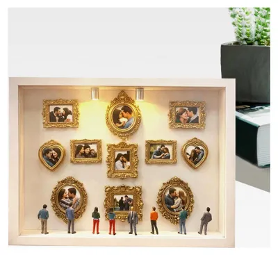 Produktbild von DIY Mini Museum Silhouette Box, Mini Museum DIY Bilderrahmen Set, Kreatives Schaukasten Rahmen Kit mit 8 Figuren, 11 goldenen Rahmen und 2 Lampen, für Jahrestag, Hochzeit, Heimdekoration