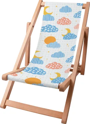 Immagine prodotto di Sdraio per bambini Dreamroots pieghevole in legno, fino a 130 kg, sdraio pieghevole con regolazione dell'inclinazione dello schienale in 3 fasi, Cute Sky