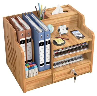 Image de Solidchoice - Organisateur de bureau en bois avec 8 compartiments et un tiroir