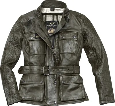 Zdjęcie produktu dla Black-Cafe London Madrid damska skórzana kurtka motocyklowa, ciemnozielony, M