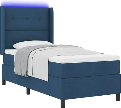 Zdjęcie produktu dla Łóżko kontynentalne LED z materacem Niebieskie 90 x 200 cm Tkanina