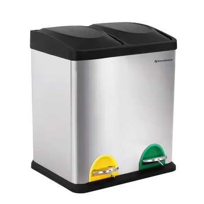 Immagine prodotto di SONGMICS Cestino dei rifiuti da 30 L, cestino a pedale con 2 contenitori da 15 L in acciaio inossidabile e sistema di separazione dei rifiuti LTB30L