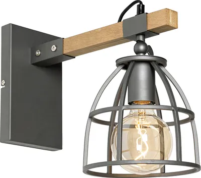Produktbild von QAZQA - Industrie I Vintage I Industrie I Vintage I Wandleuchte dunkelgrau und Holz verstellbar – Arthur I Wohnzimmer I Schlafzimmer - Rechteckig - LED geeignet E27