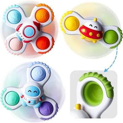 Immagine prodotto di Giocattoli spinner con ventosa - Set da 3 - Giocattoli da bagno per bambini piccoli a partire da 1 anno