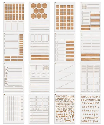 16er Set Journal-Schablonen, wiederverwendbar, PET, 14,8x21 cm