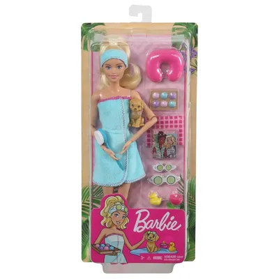 Productafbeelding van Barbie Wellness Spa pop en speelset met hondje en 9 accessoires