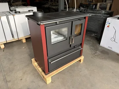Produktbild von EEK A+ - Verso CS Plus Inox Küchenofen Kaminofen Holzherd 7.7 kW - Rote Seitenteile - Links