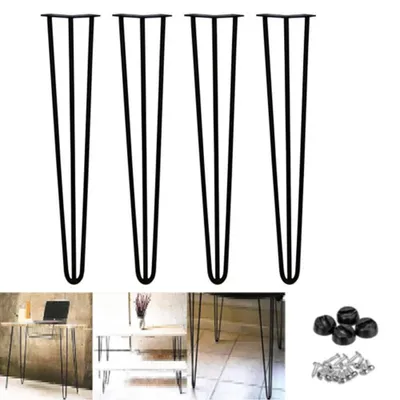 Immagine prodotto di Set da 4 gambe per tavolo a forcina - Gambe per tavolo - 3 montanti, acciaio da 10 mm, altezza 71 cm, stile retrò, viti e paraspigoli inclusi - Nero