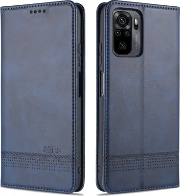 Image de LaimTop Etui en cuir pour Redmi Note 10 4G, étui à rabat Portefeuille Fermeture magnétique Stand Housse de protection pour Xiaomi Redmi Note 10 4G / Note 10S Bleu