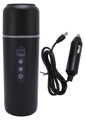 Zdjęcie produktu dla Przenośny kubek grzewczy do samochodu, 500 ml, czajnik podróżny, 12 V, 24 V, czajnik, podgrzewany, do samochodów ciężarowych, stal nierdzewna 316, czarny