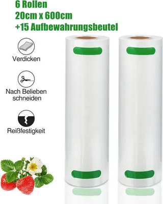 Produktbild von Izrielar 6 Stück 20 x 600cm Vakuumrollen Vakuumbeutel lebensmittelecht Enthält 15 Frischebeutel(20*30cm)