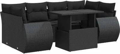 Produktbild von 7-tlg. Garten-Sofagarnitur mit Kissen Schwarz Poly Rattan