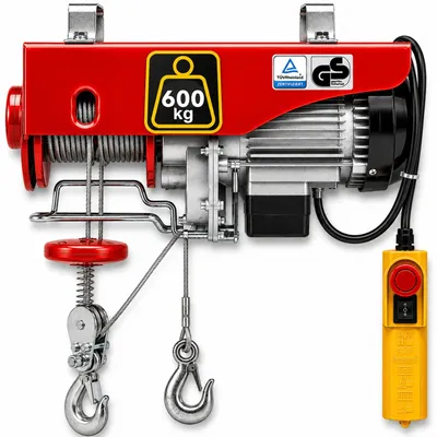 Obrázek produktu pro AREBOS 230 V lanový naviják 500 W, nosnost 400-800 kg, dálkové ovládání červený