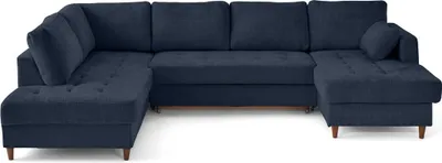 Image de Lisa Design Anna - canapé panoramique d'angle gauche 7 places convertible avec coffre en velours texturé , Bleu