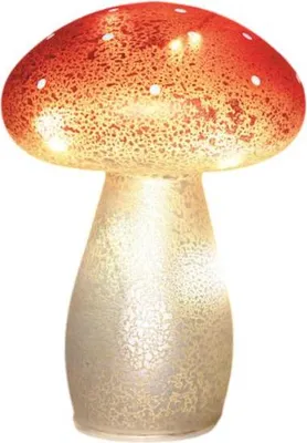 Productafbeelding van Paddenstoel glas led op batterij met timer h21 cm wit met rode stippen Anna's Collection
