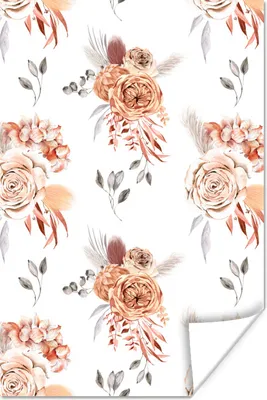 Produktbild von MuchoWow® Poster Rosen - Blätter - Weiß - Muster 120x180 cm - Kunstposter