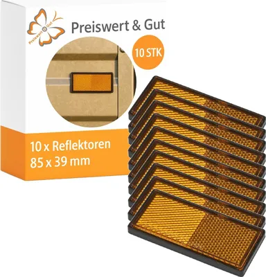 Produktbild von 10x Anhänger Reflektoren Orange Set 85x39mm E4 – Rechteckige Seitenreflektoren Klebeseite Rückstrahler für LKW Wohnwagen