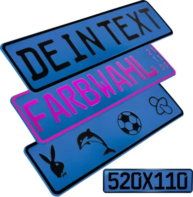 Produktbild von 1 Stück Kennzeichen Blau 52cm x 11cm mit Wunschtext FUN Kennzeichen Funschild