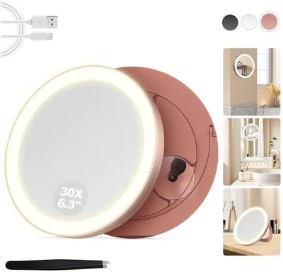 Produktbild von Vergrößernder Wandspiegel, 30x, dimmbar, rosa, für Makeup, Bad