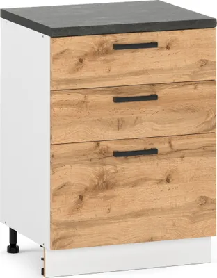Zdjęcie produktu dla ULWEHOME Szafka kuchenna dolna stojąca 60 cm 3 szuflady Dąb Wotan | Meble kuchenne system EKO