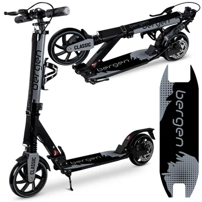 Produktbild von City Scooter, Tretroller, Klappbarer Scooter Bergen CLASSIC – 200 mm Räder, Scheibenbremse, 2× Federung, Aluminium, höhenverstellbar, grau