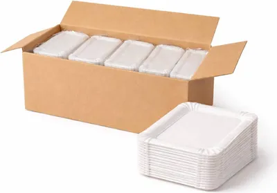 Produktbild von PACKEO Pappteller Einweg-Servierschale aus Pappe | Kuchtenteller | rechteckig 20 × 13 cm(250 Stk.)