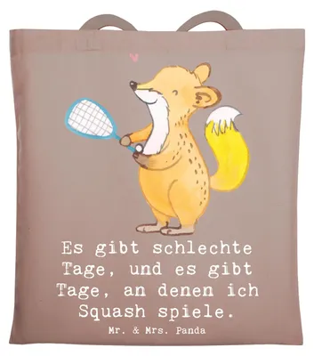 Produktbild von Mr. & Mrs. Panda Einkaufstüte Fuchs Squash spielen - Braun Pastell - Geschenk, Ballsport, Jutebeutel, Tote Bag, Laptoptasche, Squashhalle, canvas tasche, Uni