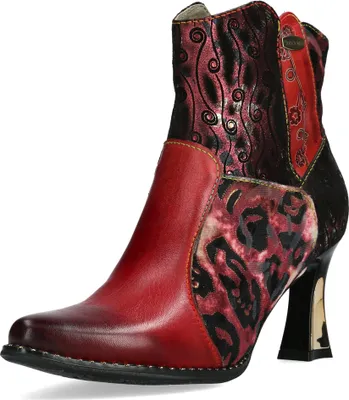 Produktbild von Laura Vita Damen Stiefelette mit Metallic Glanz und Leopardenmuster Oanelo 09, Größe:37 EU, Farbe:Rot