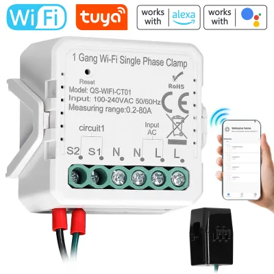 Zdjęcie produktu dla Tuya WiFi 2 Gang 80A Jednofazowy Terminal Solar PV Dwukierunkowy Dwukierunkowy Licznik Energii Aplikacja na telefon komórkowy Sterowanie Przekładnik prądowy Harmonogram Timer Urządzenie automatyki domowej