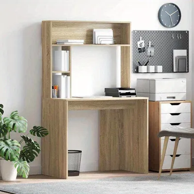 Image de Bureau d'angle – Bureau informatique – En forme de L – Bois de chêne Sonoma – Compact, dimensions 91x50 cm – Avec tiroir de rangement