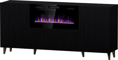 Produktbild von Furniture24 Kommode Pafos mit Kamin Wohnzimmerschrank mit 2 Klappe 2 Türen Schwarz matt, 180x82x40