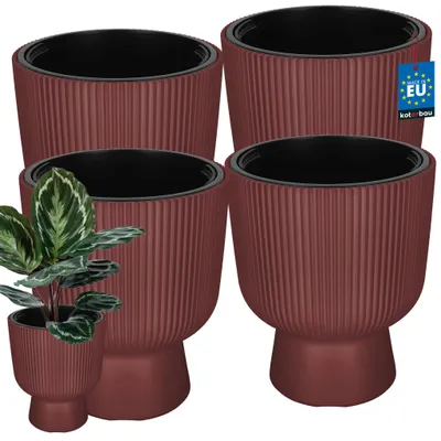 Produktbild von KOTARBAU® 4er Set Blumentopf ⌀ 29cm Orchideentopf Übertopf mit Innentopf Pflanzentopf mit Sockel Geriffelt Kelchform Pflanzkübel aus Kunststoff Marsala