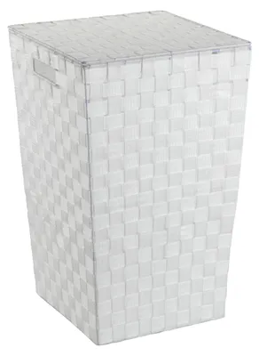Image de WENKO Coffre à linge ADRIA Panier Collecteur Boîte Tonneau 48L Couvercle Blanc Trieur Salle de bain WC