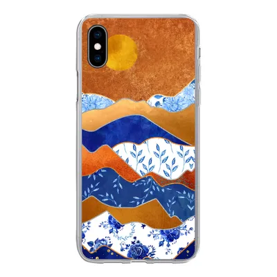 Produktbild von MuchoWow® Handyhülle Schutzhülle Hülle für iPhone Xs Delfter Blau - Gold - Blumen Silikon Softcase Handy Hülle - Handytasche