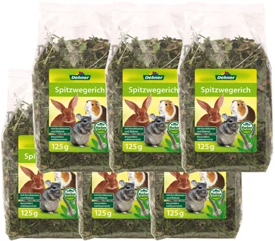 Produktbild von Dehner Nagersnack, Spitzwegerich rohfaserreich, für Zwergkaninchen / Nager, 6 x 125 g (750 g)
