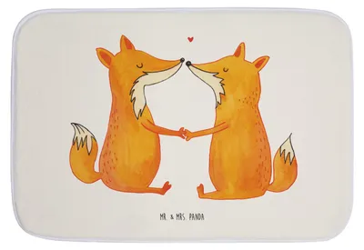 Produktbild von Mr. & Mrs. Panda Badematte Füchse Liebe - Weiß - Geschenk, Badteppich, Badvorleger, badezimmermatte, Teppich Fürs Bad, Freundin, Ehefrau, Fuchs, Badezimmerteppich, Ehe