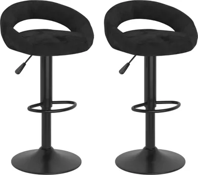Produktbild von 2er Set Barhocker Samt Schwarz, höhenverstellbar (75-97 cm), 360° drehbar
