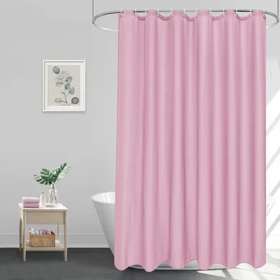 Produktbild von Duschvorhang 180 x 180 cm, rosa Textilgewebe, wasserdicht, schnelltrocknend, schimmelresistent, waschbar, mit 12 Ringen