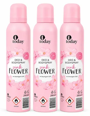 Produktbild von today Deo & Bodyspray Pink Flower – 200 ml (3 Pack)