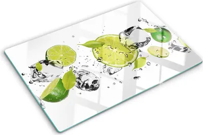 Produktbild von Tulup Glas Herdabdeckplatte - 80x52 cm - Glaskeramikkochfeld-Abdeckung Spritzschutz Glasabdeckplatte - Einteilig - Essen & Getränke - Limette und Wasser - Grün