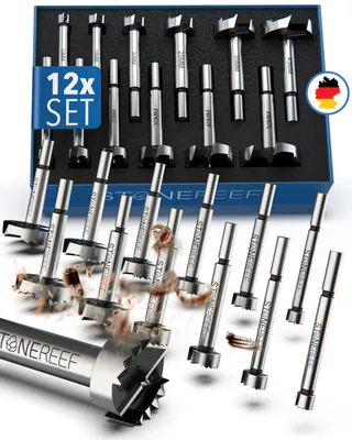 Zdjęcie produktu dla STONE REEF Forstnerbohrer-Set 12 tlg. [12-50mm inkl. Aufbewahrungsbox] - Holz, Topfbohrer, Forstner, 40mm