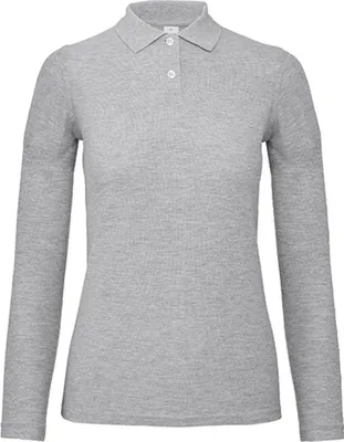 Produktbild von B&C PWI13 | Damen Long Sleeve Polo ID.001 / 100 % Baumwollpiqué - Farbe: Heather Grey - Größe: XS