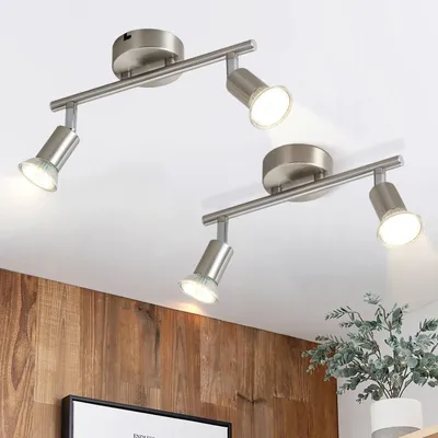 Produktbild von ZMH LED Deckenstrahler 2 Flammig 2ER- Flur Deckenleuchte Modern Deckenlampe GU10 Deckenspot Schwenkbar 350°Drehbar Spot Strahler Flurlampe Edelstahl Wohnzimmer Schlafzimmer Ohne Leuchtmittel