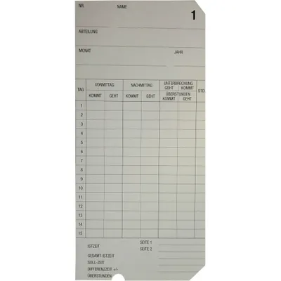 Obrázok produktu pre BÜRK MOBATIME B01820339500 Stempelkarte Typ 2-6 1p.500St