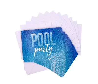 Produktbild von Friendly Fox Einladung Poolparty, 12x Einladungskarten zum Poolparty Kinder Geburtstag Jungen Mädchen, Einladung Party im Schwimmbad, inkl. Umschlag