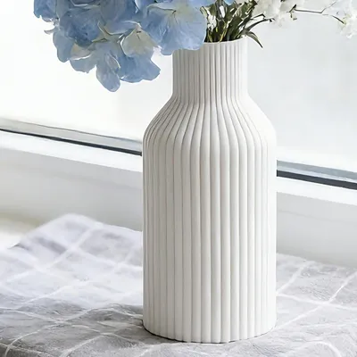 Keramikvase, 20 cm, skandinavisches Design, matt, weiß, oval