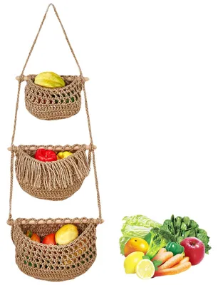 Obrázok produktu pre Visajúce pletené košíky na ovocie do kuchyne a obývačky