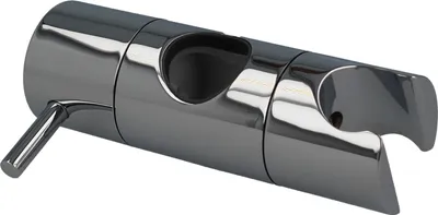 A chrome-plated shower head holder.