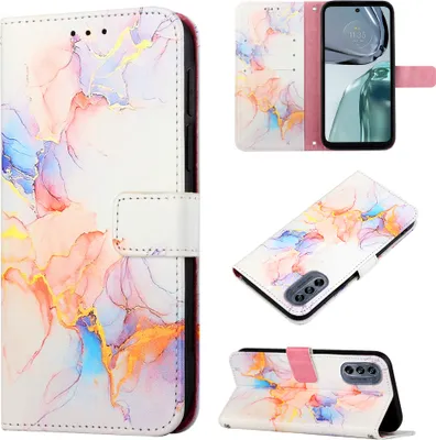 Produktbild von Moto G62 5G Hülle, Marmor Motiv Kunstleder Tasche Wallet Kartenfächer mit Standfunktion Klapp Schutzhülle für Motorola Moto G62 5G Bunt
