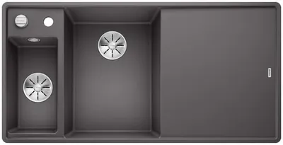 Produktbild von BLANCO AXIA III 6 S-F, SILGRANIT® PuraDur®, felsgrau, Becken links, mit Holzschneidbrett